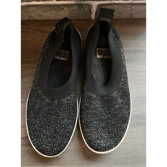 FITFLOP Uberknit Sparkle Black Slip On Flats Size  7 - Picture 6 of 13